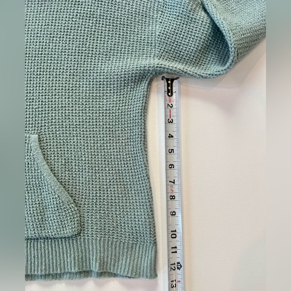 aerie Sage Waffleknit Sweater Green Hooded Sweatshirt Pockets Size Small - Picture 7 of 14